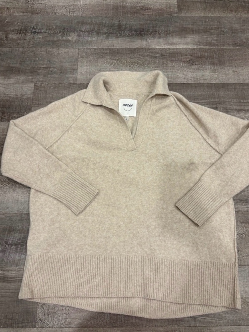 Ladies Aerie Cream Collared Knit Pullover